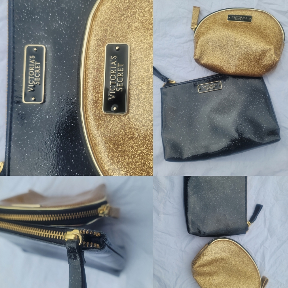 Victoria's Secret set of 2 Sparkle Glitter Cosmetic bags